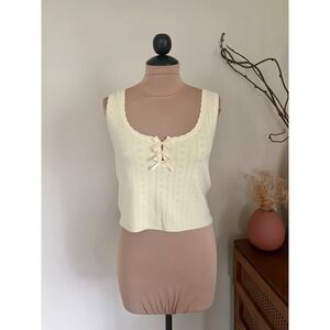 Hippie Rose Butter Yellow Eyelet Ribbon Bow Tank